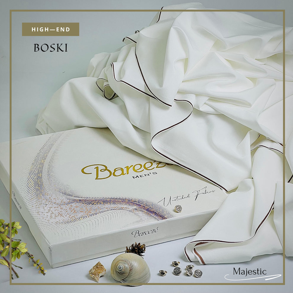 Breeze Men Microfiber Boski -Off White Unstitched Suit - Elegancy Pk