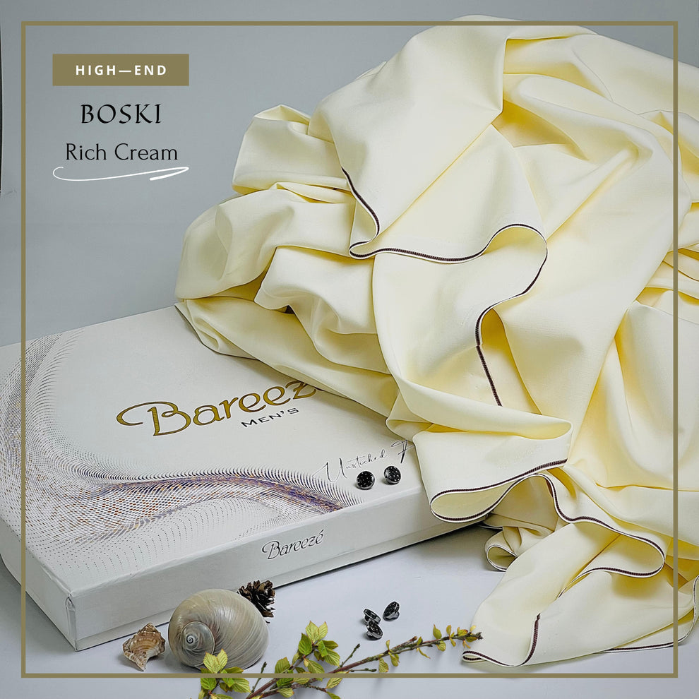 Breeze Men Microfiber Boski - Rich Cream Unstitched Suit - Elegancy Pk